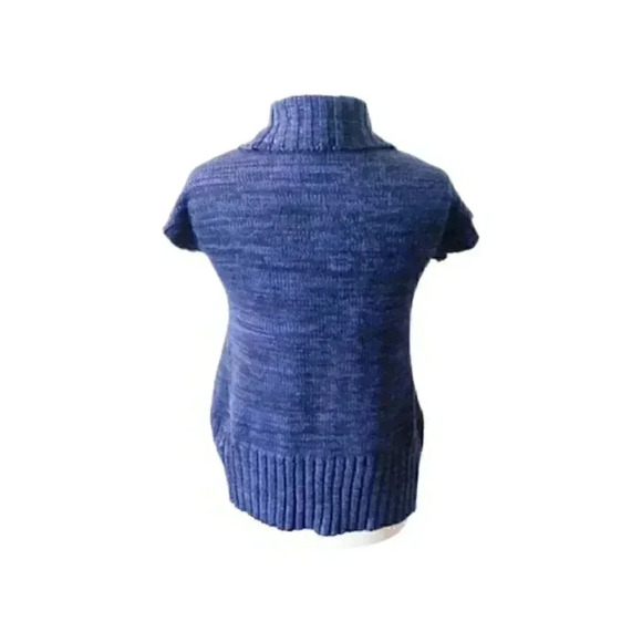 SAY What? Blue & Black Heather Short Sleeve Open Front Cardigan Sweater - Picture 4 of 5